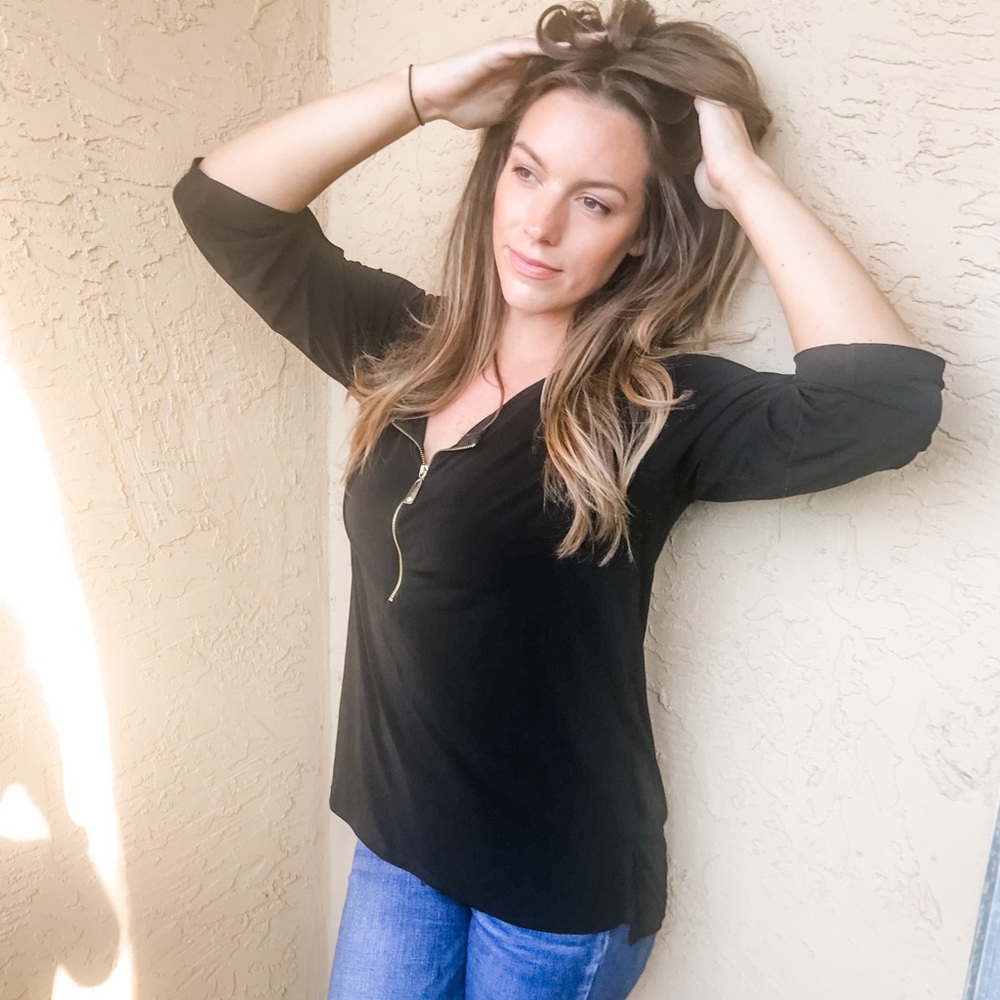 Black Blouse Zip Top